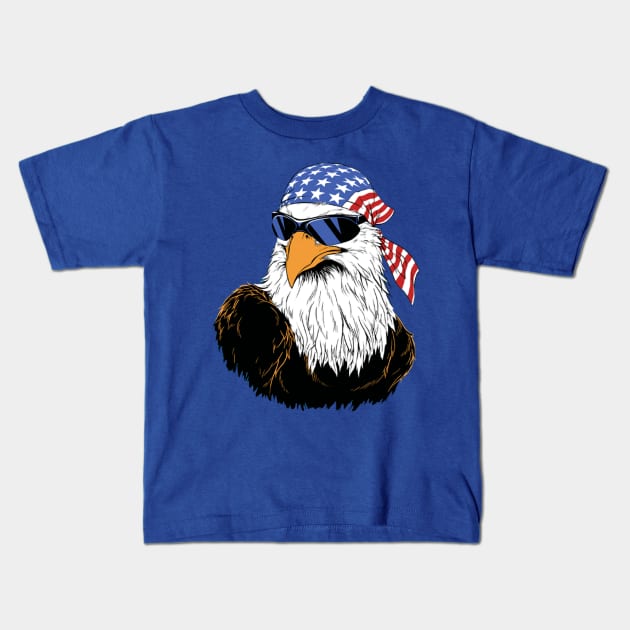 4th of July - Patriotic Eagle with Glasses - Flag USA - Sticker Kids T-Shirt by JMPrint